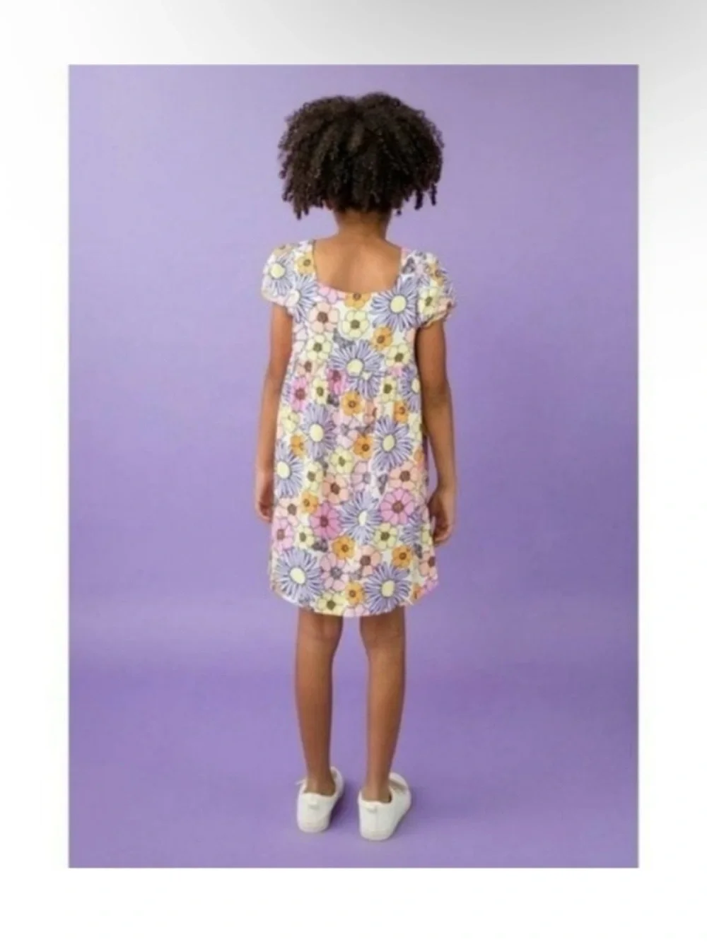 Girls floral mini dress flower floral daisy short sleeve purple pink yellow